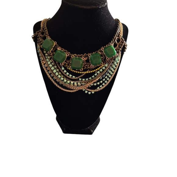 VTG 80’s Faux Jade Costume Layered Twisted Chain Beaded Necklace 20” Choker - Picture 4 of 7